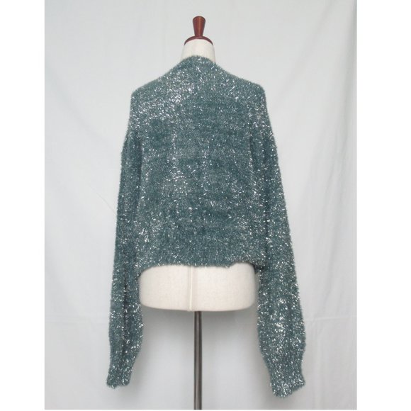 Anthropologie Maeve Tinsel Eyelash Sweater Blue Green Silver XL - Picture 5 of 11